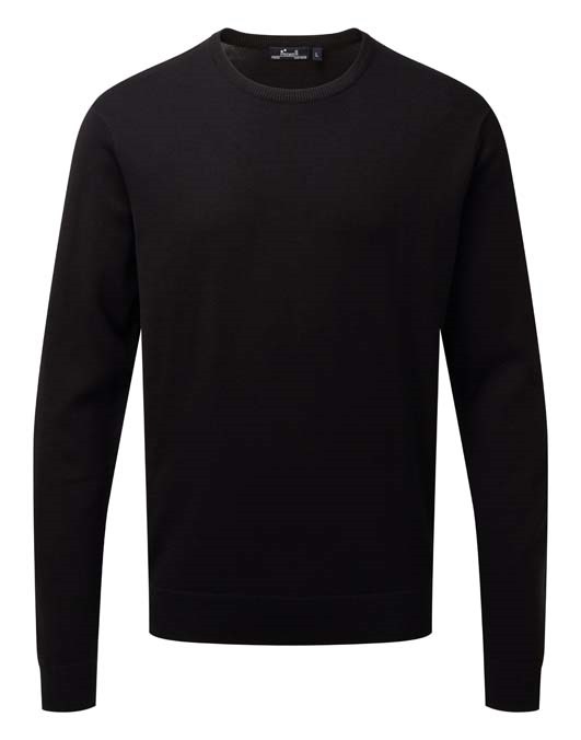 Crew neck cotton-rich knitted sweater